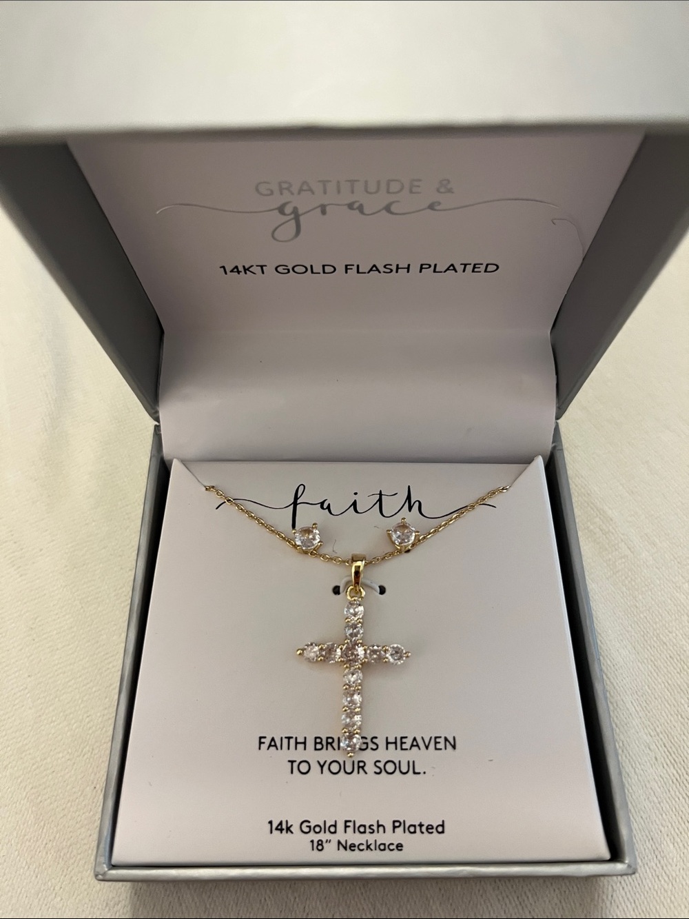 Gold Cross Necklace with Crystal Accents